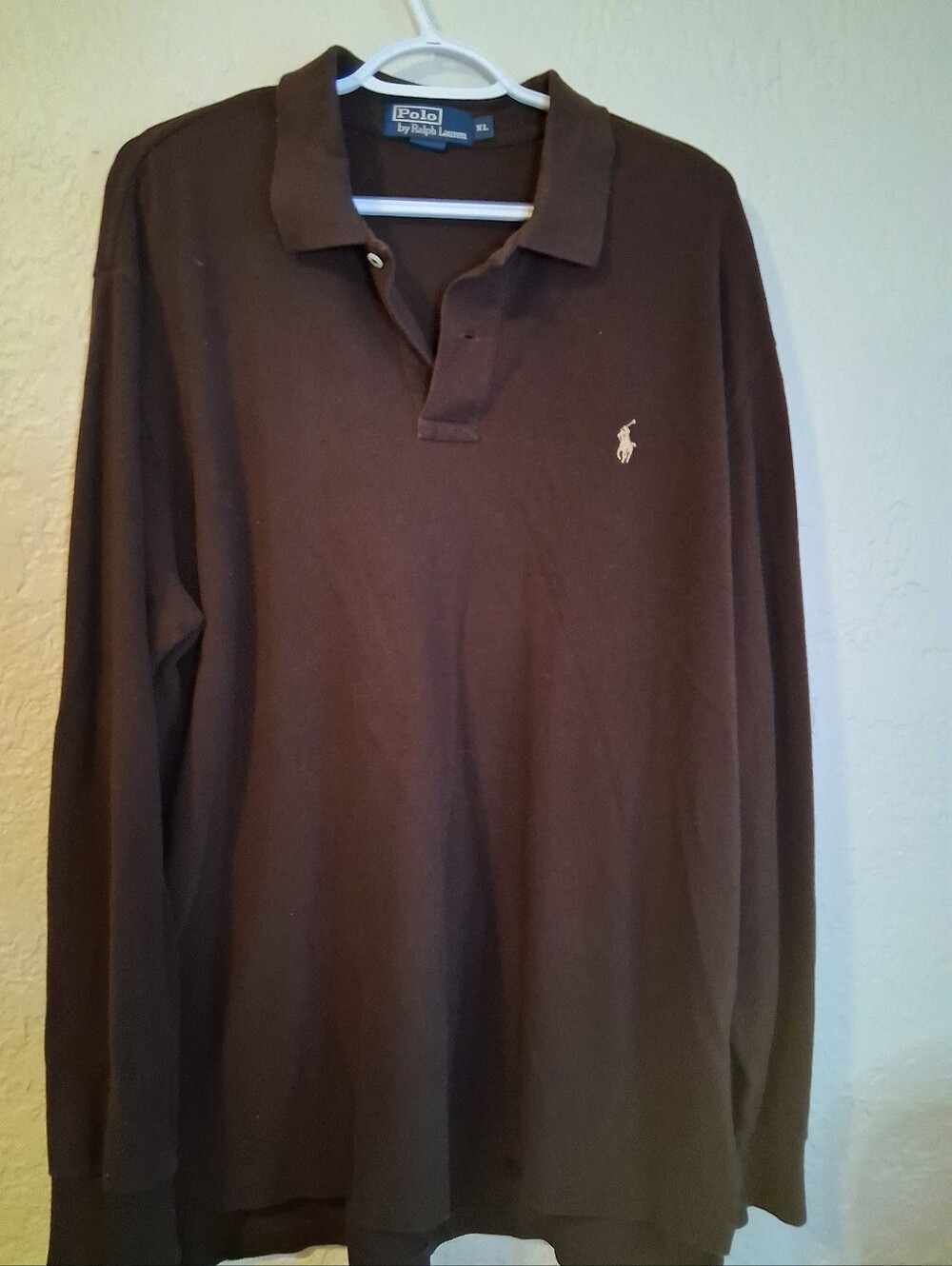 Ralph Lauren Long-Sleeve Polo Shirt in Brown with Cream Pony SZ XL